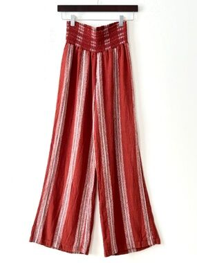 Rewash Wide Leg Rust Red Striped Linen Blend Pants